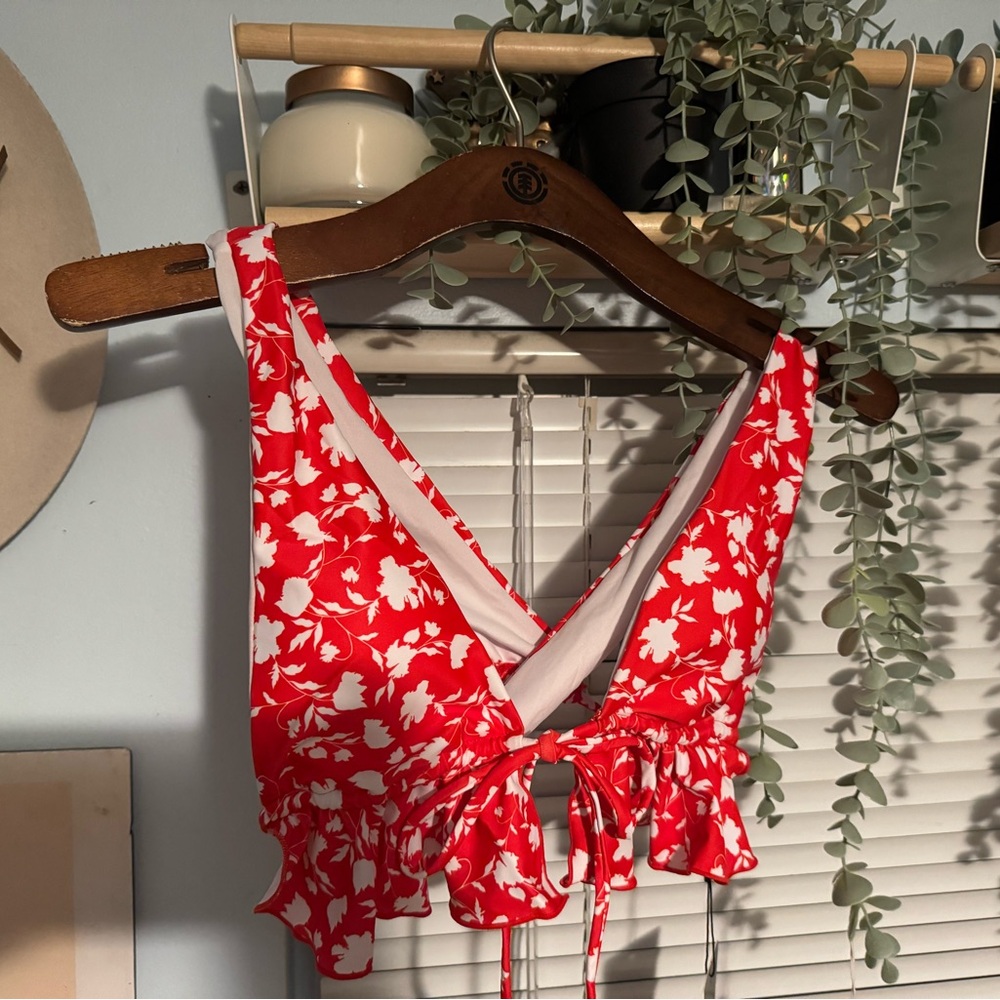 Floral Red Wrap Swim Top